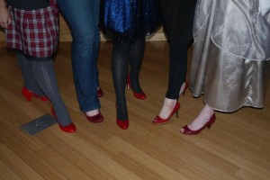 Red shoes at the Cinder launch party.